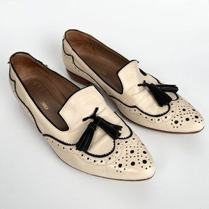 Vintage Italian Loafer Flats Wing Tip Pointed Toe Tassel Preppy Academia Slip On